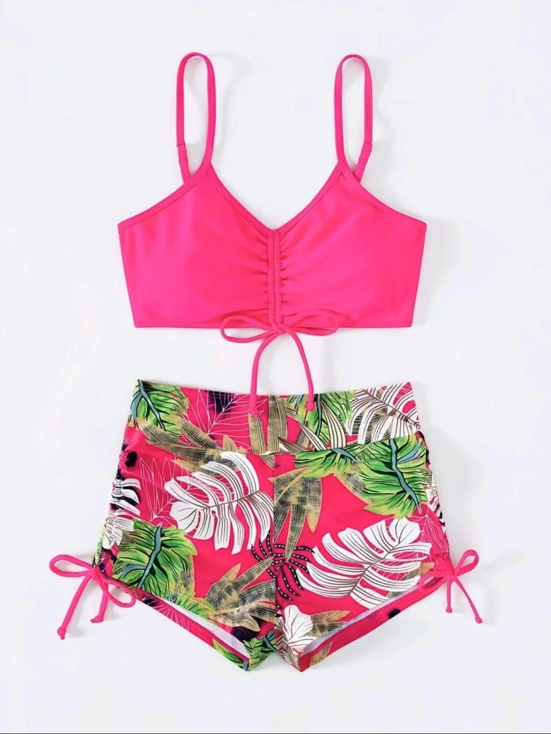 Tropical impressão floral cintura alta biquinis feminino 2024 novo maiô de duas peças com shorts conjunto biquíni separado fatos de banho de natação