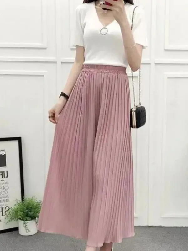 High Waist Pleated Swing Pants Spring Summer Drapey Wide Leg Pants Nine Points Skirt Pants Casual Straight Leg Trousers