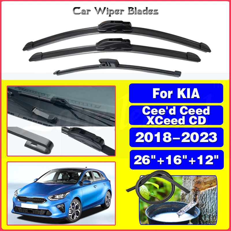 For KIA Cee'd Ceed XCeed CD 2018 - 2023 Wiper Front Rear Wiper Blades Windshield Windscreen Window Rain Brushes 2022 26