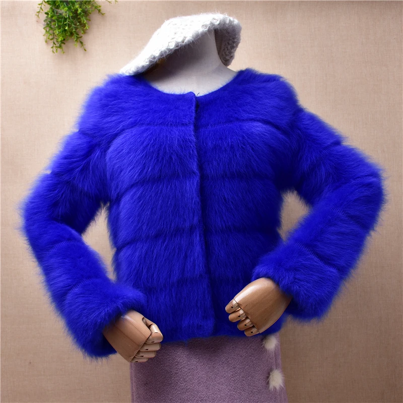 Ladies Women Fashion Fall Winter Hairy Mink Cashmere Knitted Striped beaded Slim Cardigan Angora Fur Jacket Coat Sweater Pull