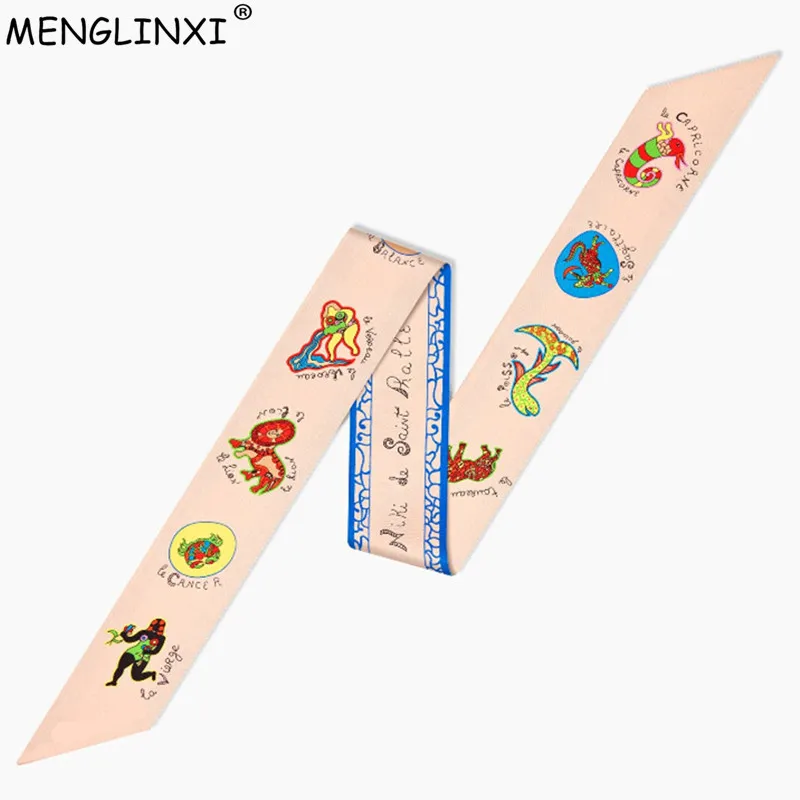 New Design Pairs Letter Print Skinny Scarf Women Silk Scarf Bag Ribbons Female Head Scarves Wraps Brand Silk Foulard For Ladies