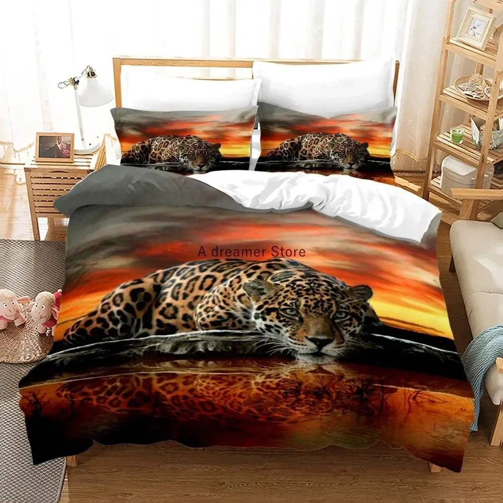 

3D Leopard Red Rose Animal 3D Duvet Cover Bedding Set Comforter Linen Pillowcases Home Decor Single Double Twin King Queen