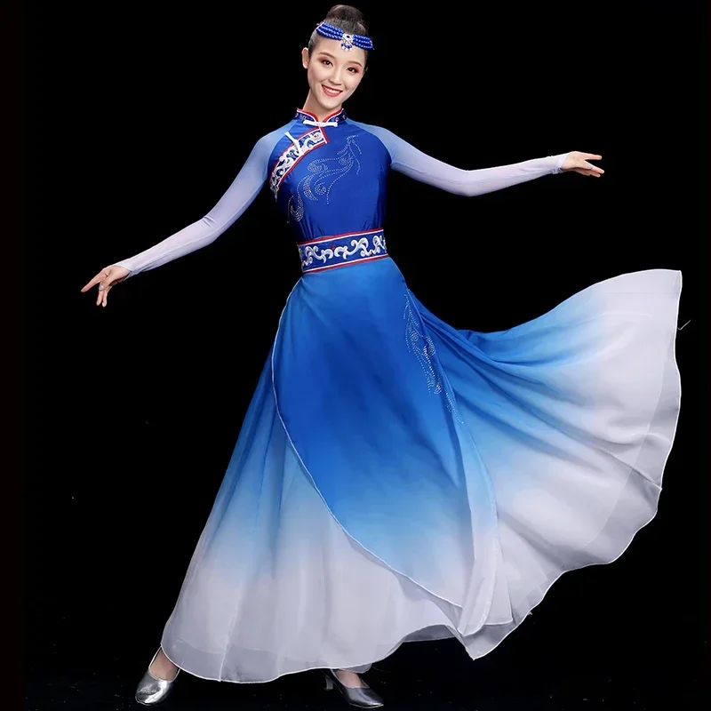 Tibetan Dance Performance Costume Female Mongolian Dance Dress Chinese Mongolian Dancewear Folk Ancient Festival Tibetan Outfit