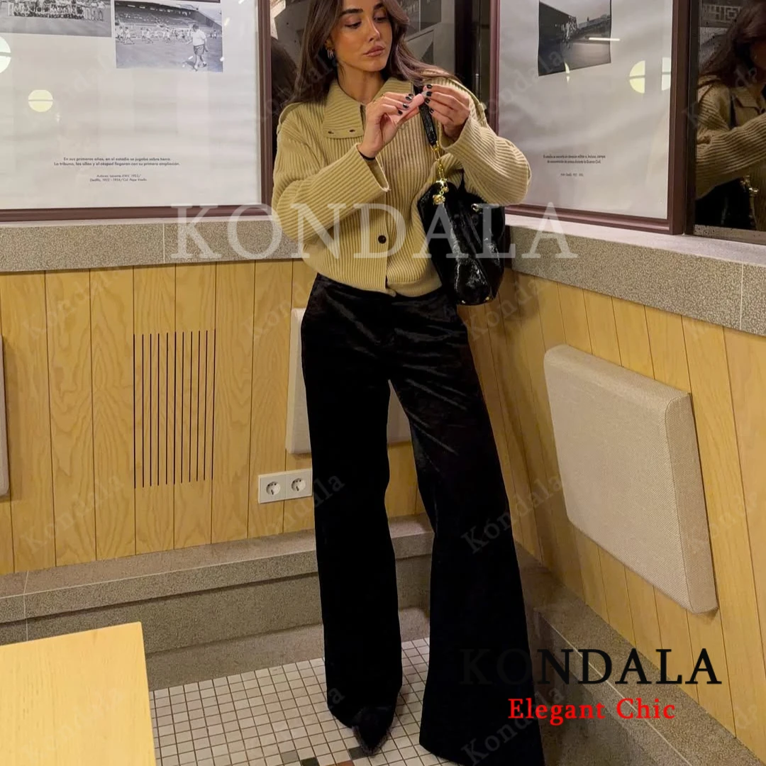 

KONDALA Women Christmas Party Cardigan Turtleneck Knit Sweater Button Sweater Tops 2025 Spring Autumn Fashion Office Lady Tops