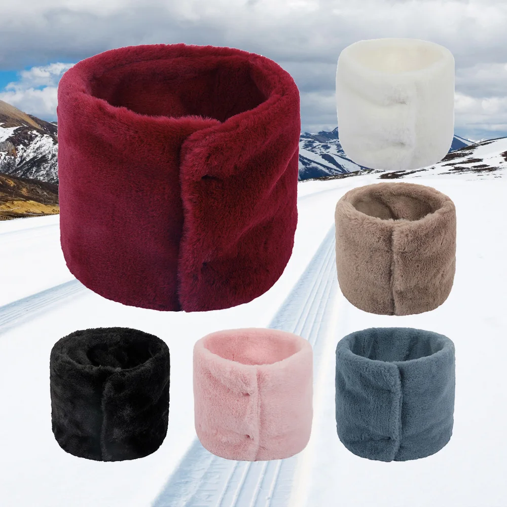 

Winter Warm Faux Rabbit Fur Neck Cover Tube Scarf For Women Outdoor Windproof Neck Warmer Scarf Pipe Neck Gaiter With Back Snap