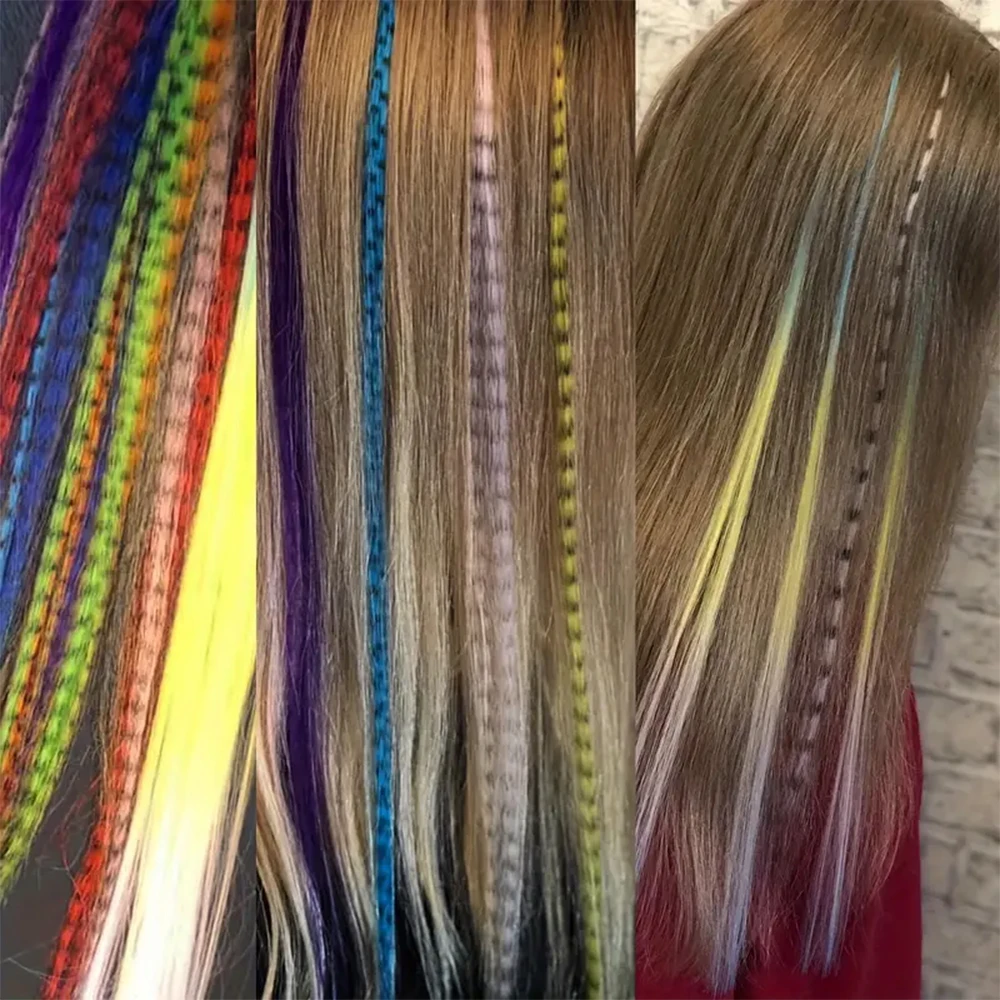 Y2k Regenbogen synthetische gerade Feder Haar verlängerung 35 Wurzel gemischt bunte Haarteil Perücken DIY Cosplay Weihnachten Haarschmuck