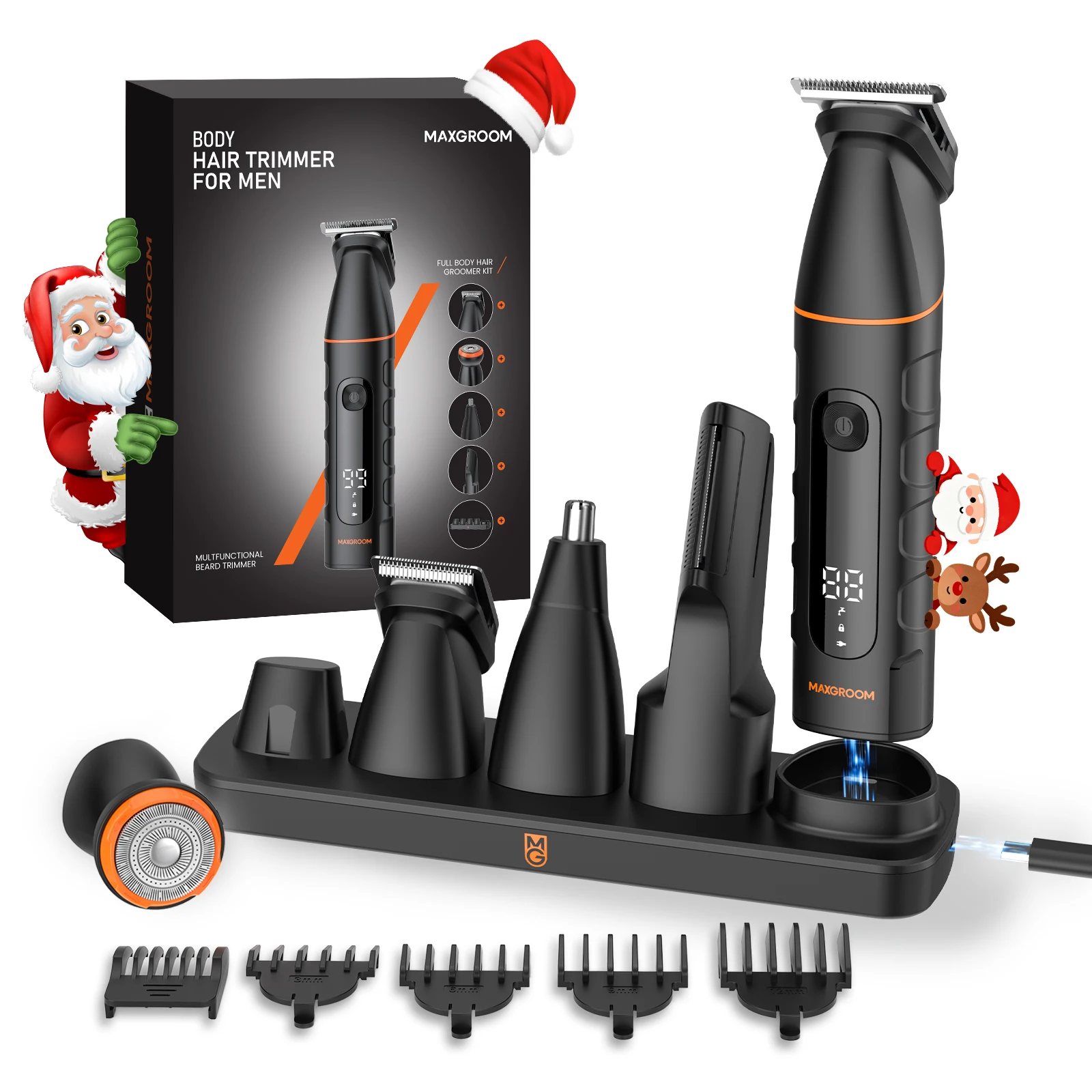 MAXGROOM New 4 in 1 Body Hair Trimmer Kit for Men Pubic Hair Shaver Nose Beard Trimmer Electric IPX6 Waterproof Groin Shaver