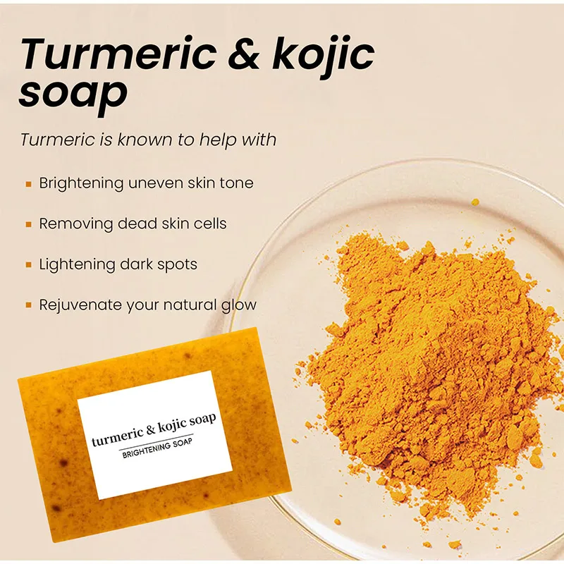 Turmeric Hand Made Soap Lemon Kojic Acid Natural Soap Shower Facial 3 Colors Glutathione Skin Lightening Brightening Face 100g