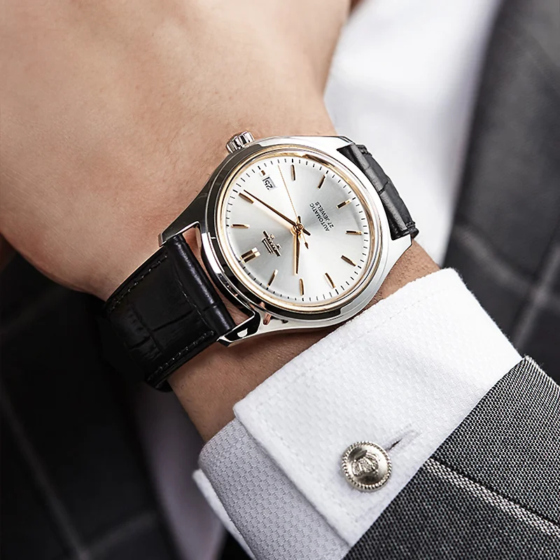 بكين أول بكين ووتش إعادة إصدار 38 ملم ساعة ميكانيكية أوتوماتيكية الأعمال 3ATM ساعة جلدية مقاومة للماء للرجال