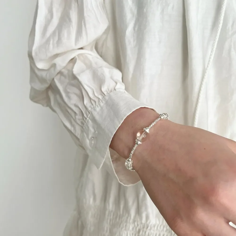 New S925 Silver Bracelet with Women's Design, Bracelet Splicing with Crushed Silver, Fairy Style Jewelry