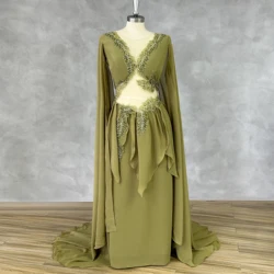 DIDEYTTAWL Real Photos Eras Tour Leaf Appliques V-Neck Cut Out Long Sleeves Prom Dress A Line Tiered Lace Up Back Evening Gown