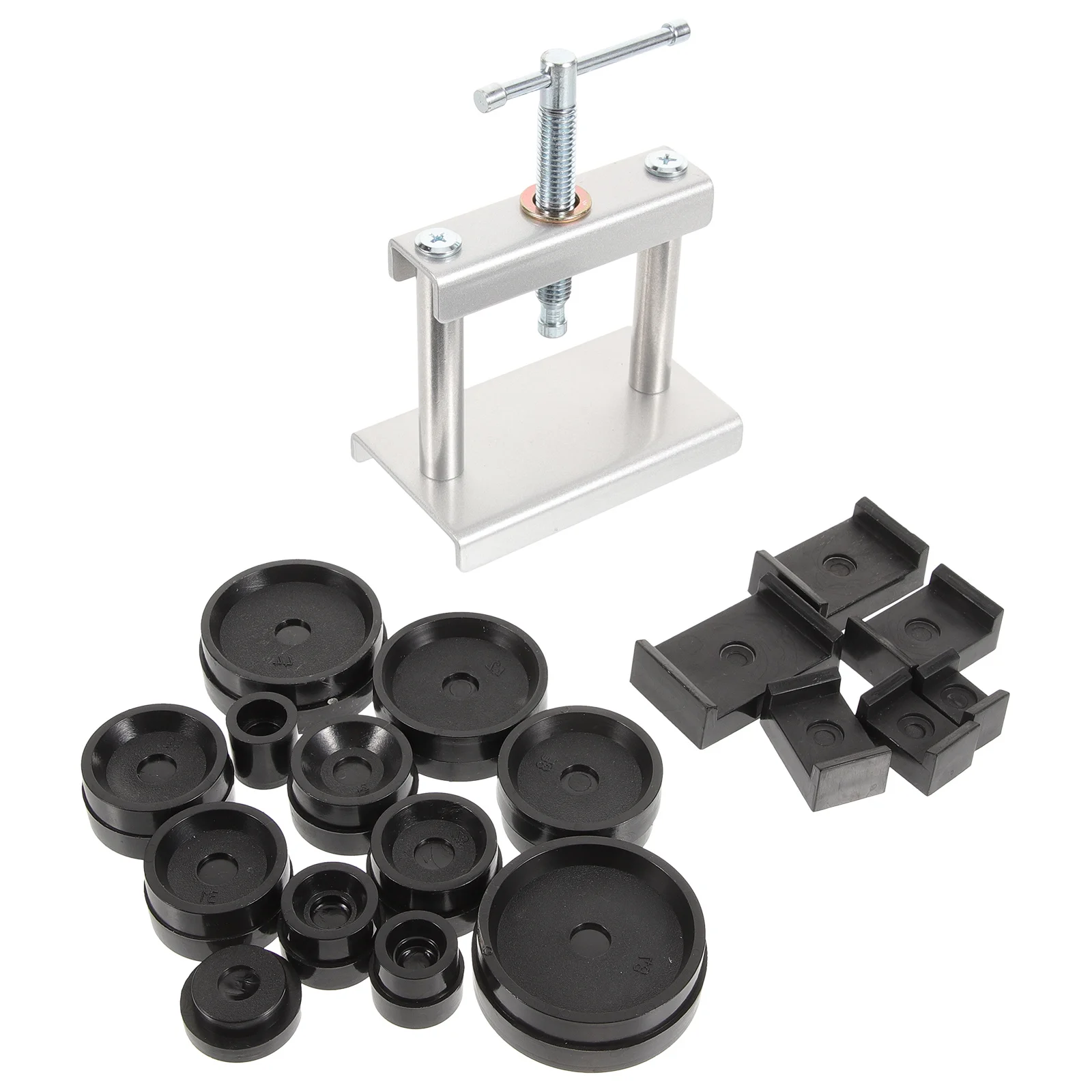 1 set di strumenti per pressa per orologi a spirale per la rimozione della copertura posteriore e il kit di riparazione dell'orologio di ricambio con stampi chiudiporta professionale