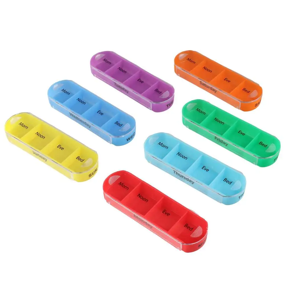 PU Carrying Case Weekly Pill Organizer Box Week Mark Reusable 7-Day Pill Organizer Medication Reminder Dust-proof