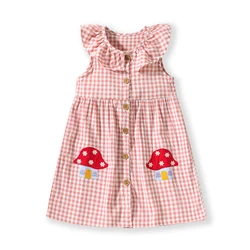 Little maven Girls Plaid Dresses for Mushroom Appliques Baby Girls Sleeveless Dresses Kids Elegant Peter Pan Collar Dress