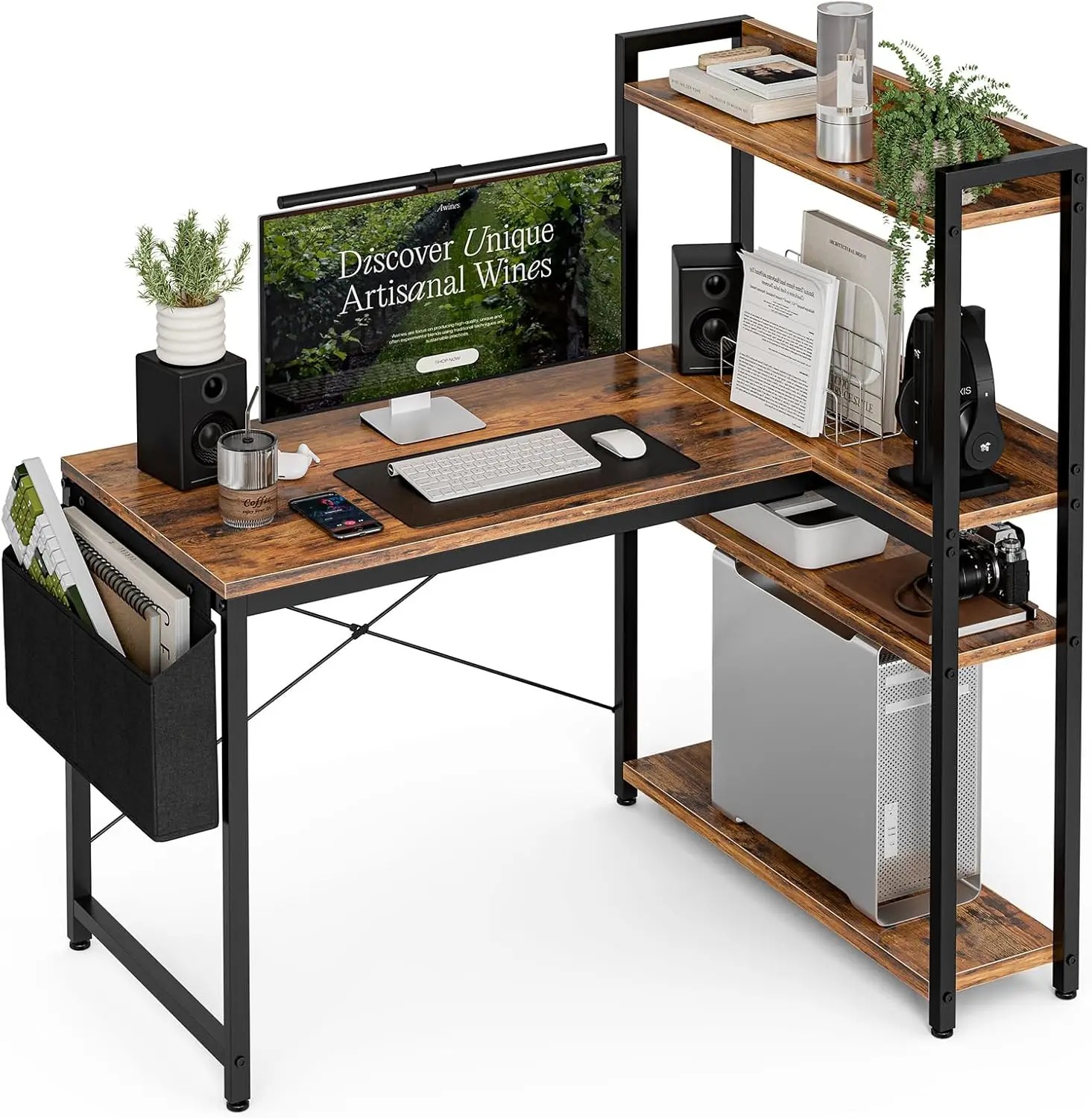 

40 Inch L Shaped Computer Desk with Reversible Storage Shelves, Home Office Corner Desk Study Writing Table with Hutch, Study
