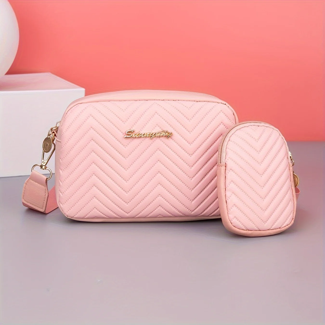 Trendy, fashionable, simple, luxurious, solid color, wave embossed sequin decoration, women's crossbody bag