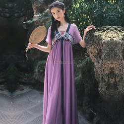 Summer ethnic embroidery loose dress female beach national robe retro hanfu travel design elegant short sleeve tea dress