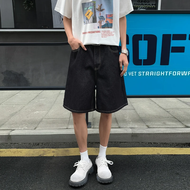 

Новые летние черные оригинальные джинсовые шорты-бермуды для мальчиков в японском и американском стиле, свободные, средней длины, 2026 года