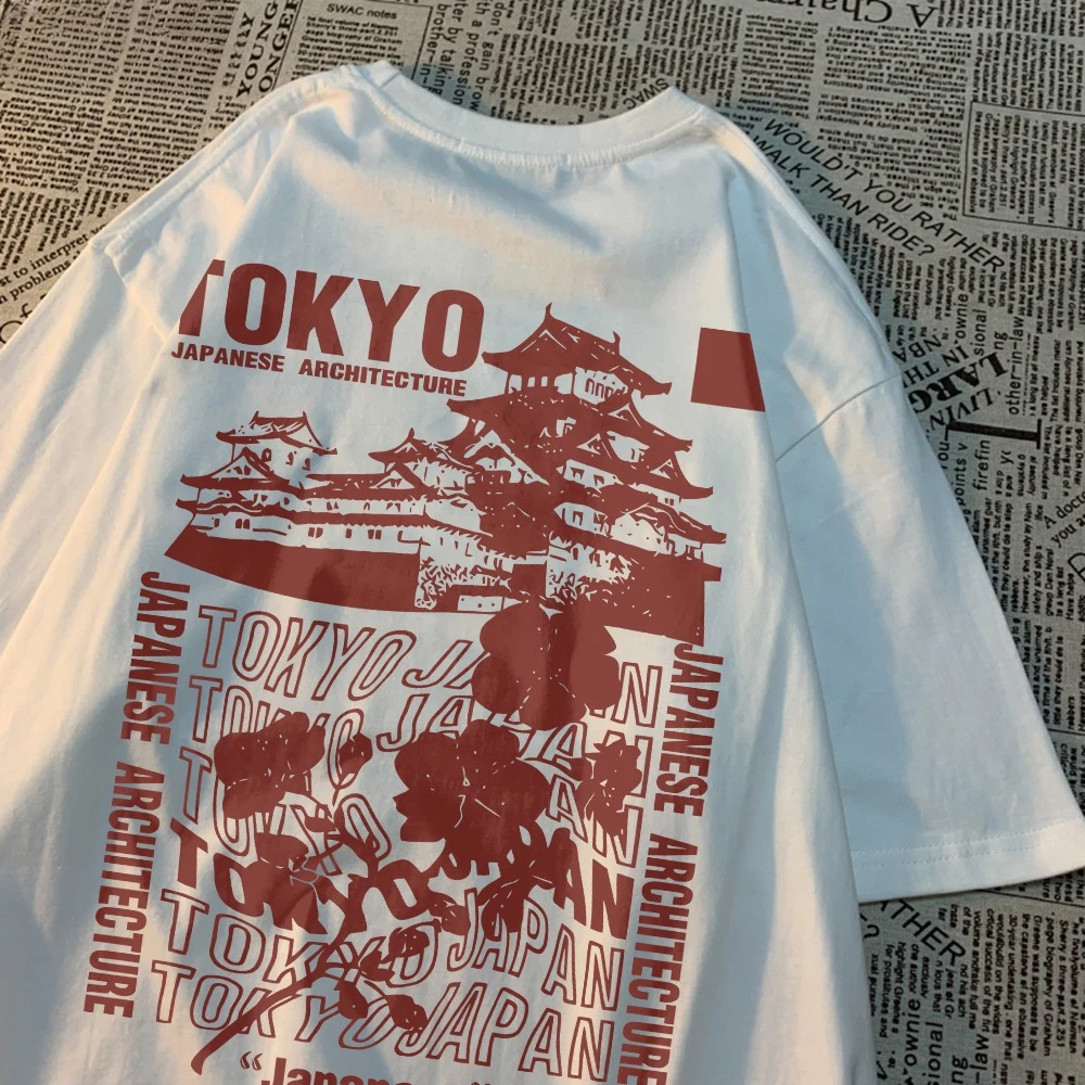 Trend Cotton Women'S T-Shirts Japanese Tokyo Sakura Printed Streetwear Soft Breathable Oversize Summer Street Men Clothes Tops