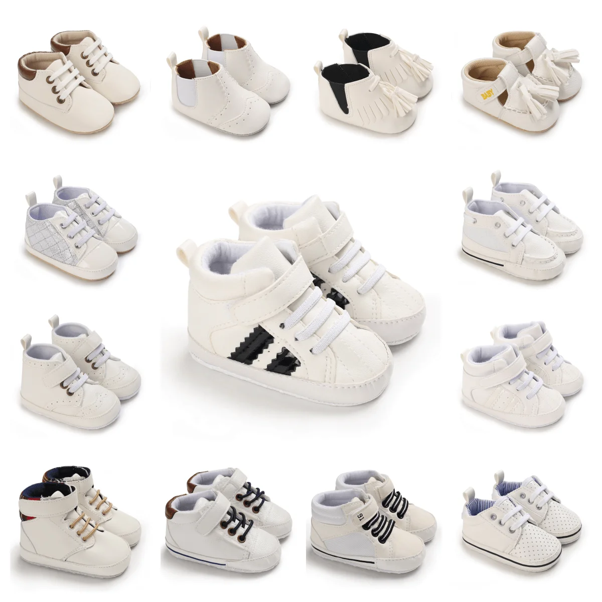 Leisure Sports Small White Shoes For Babies Aged 0-18 Months Breathable And Non Slip Soft Soled Walking Shoes