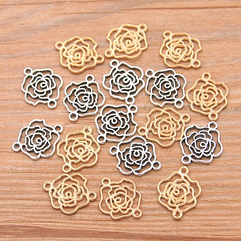 50Pcs 6x10mm Antique Silver Hollow Flower Charms Connector For DIY Necklace Bracelet Handwork Jewelry Making Findings Accessorie