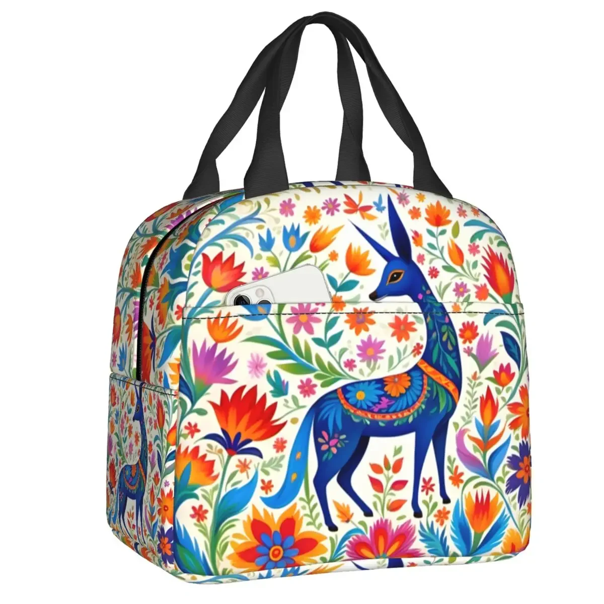 Custom Otomi Birds Mexican Flowers Pattern Lunch Bag Cooler Thermal Insulated Lunch Box for School Work Food Picnic Tote Bags