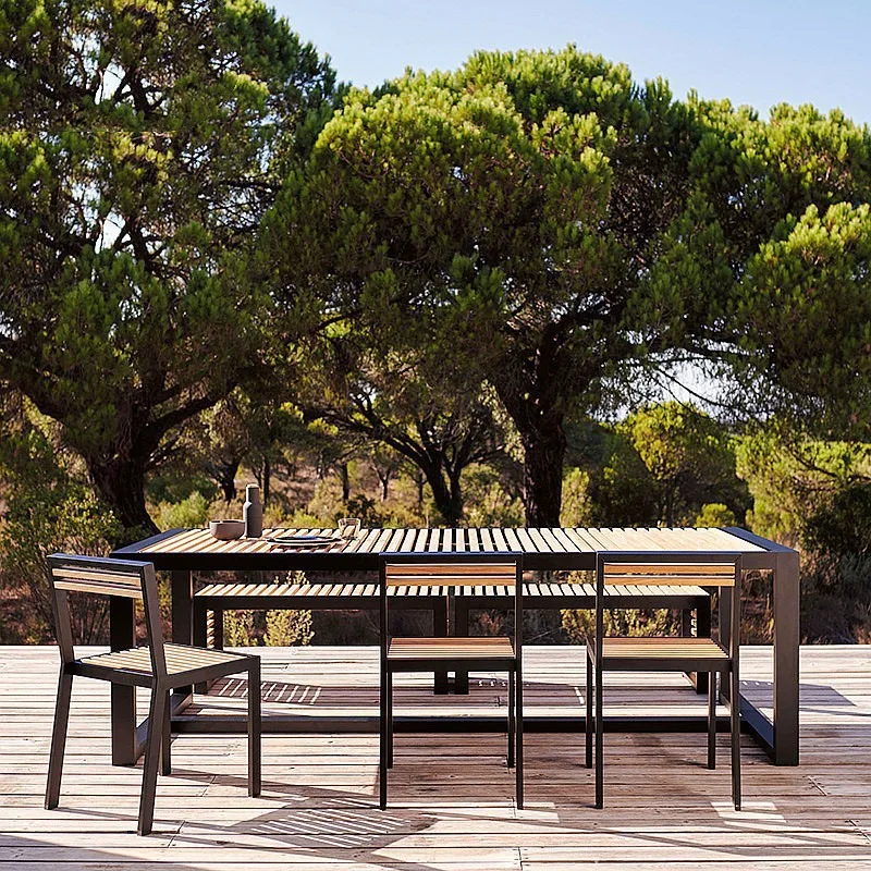&Modern Simple Teak Aluminum Alloy Waterproof Outdoor Table Chair Set for Balcony Villa Garden Park Farmhouse & Hotels