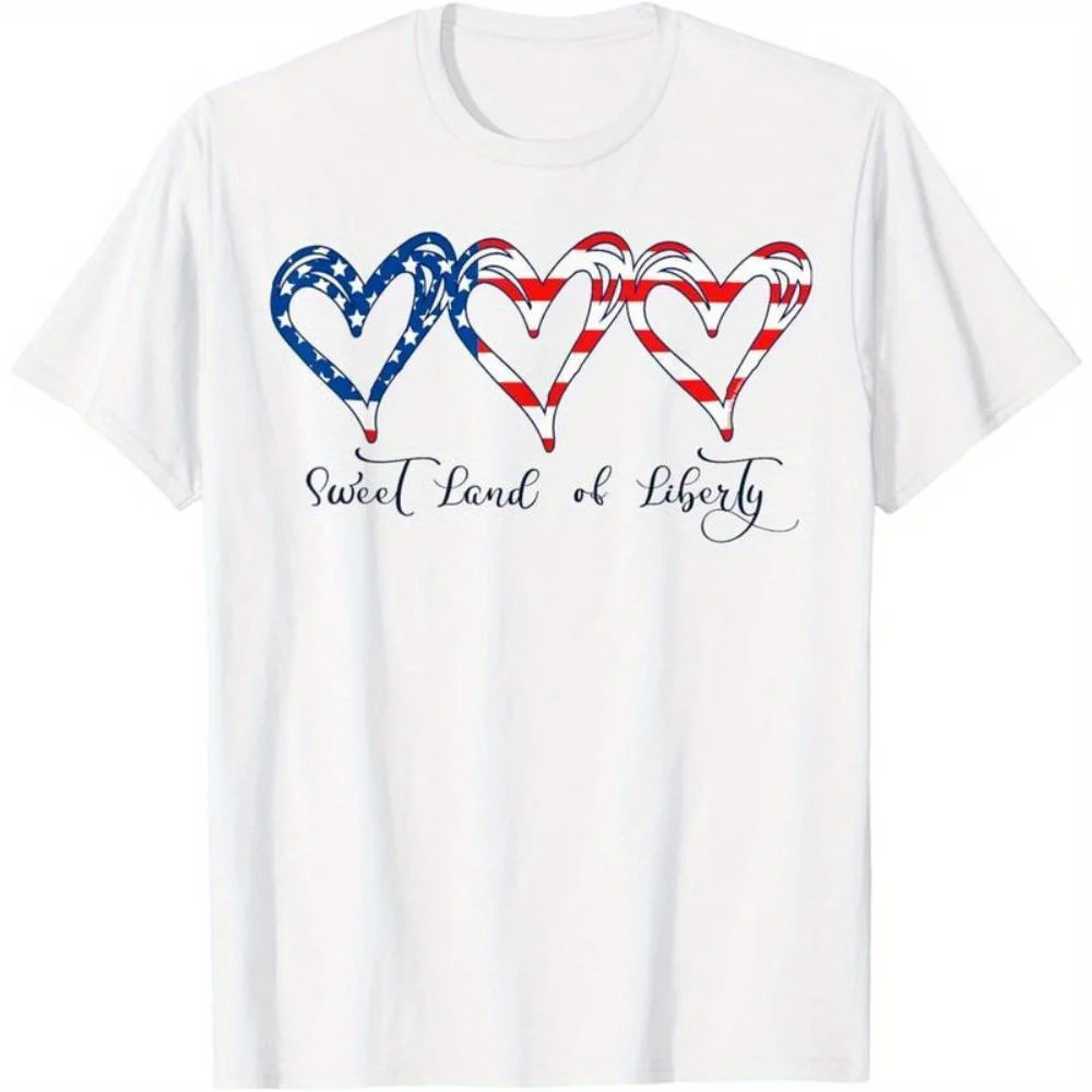 

4th of July Graphic Tees USA Flag Patriotic Hearts Pattern Tops for Unisex Short Sleeve Casual Print T Shirts Cotton Shirts