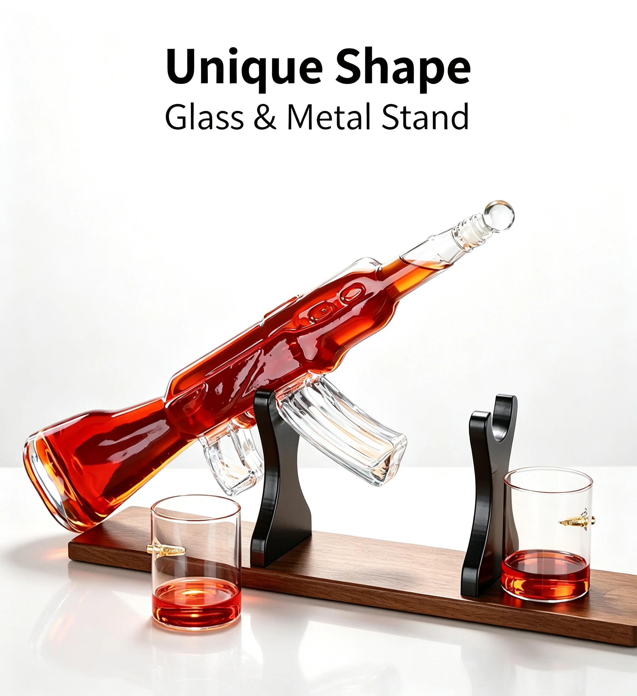 Gun Shaped Glass Whiskey Decanter Unique Novelty Liquor Bottle With Art Craft Details For Man Home Bar Desktop Tabletop Ornament