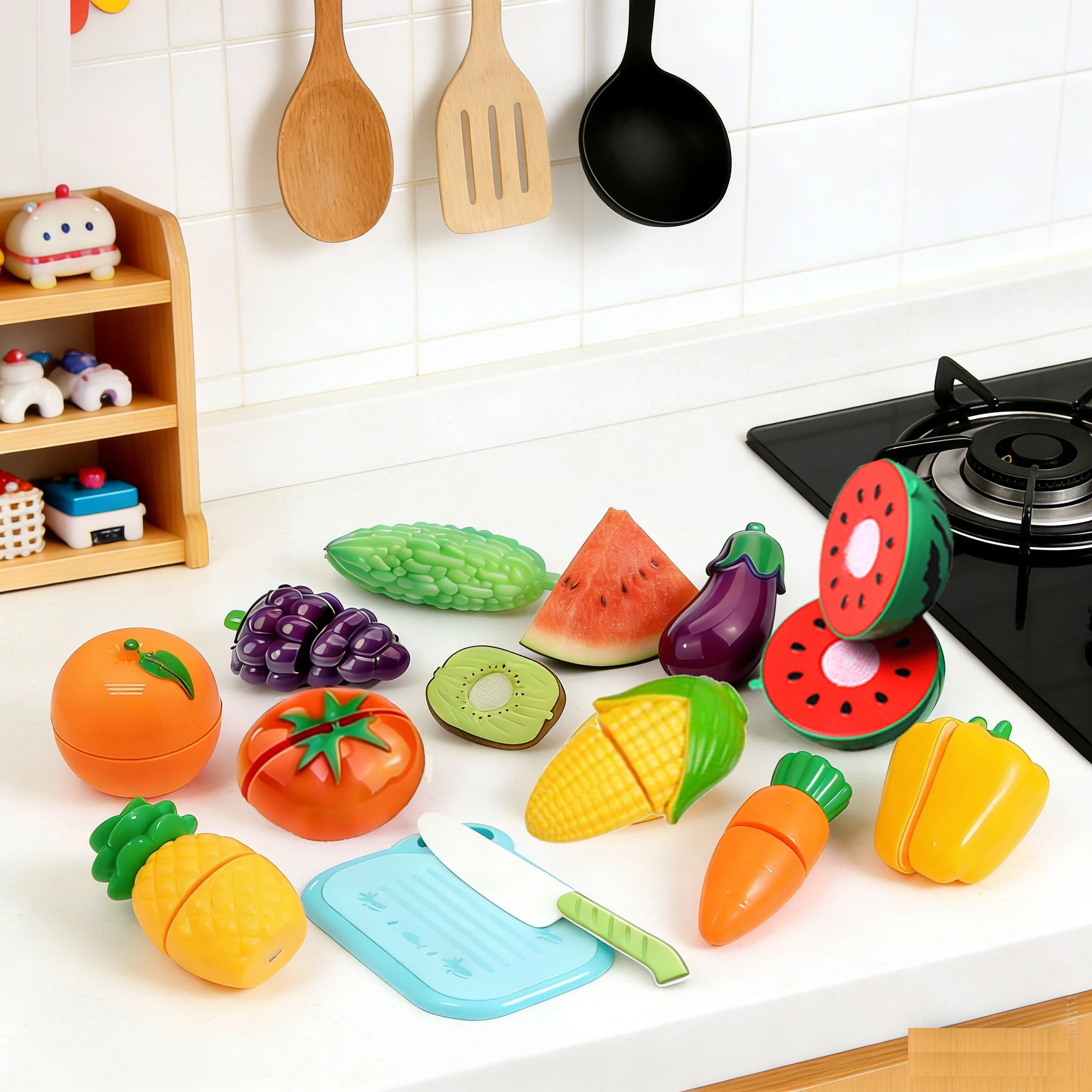 Fun Vegetable Cutting Food, Fruit and Vegetable Toys, Play House Sets, Early Basic Skill Development, as Holiday Gifts