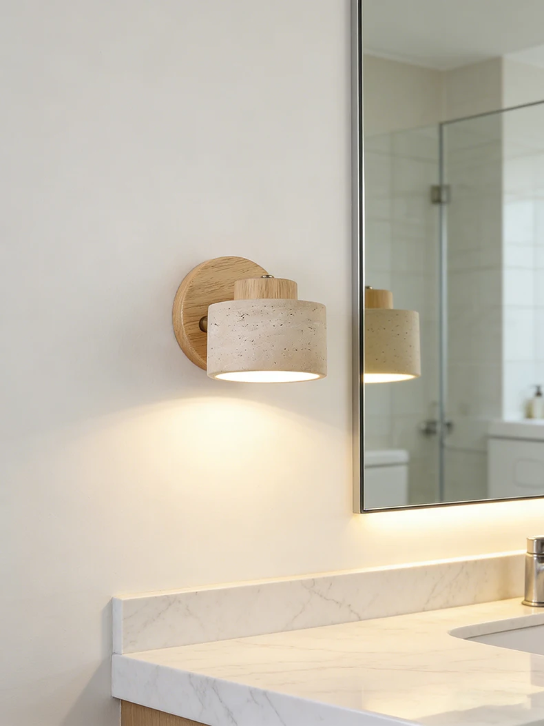Real Stone Wall Lamp G9 Bulb Wood Base
