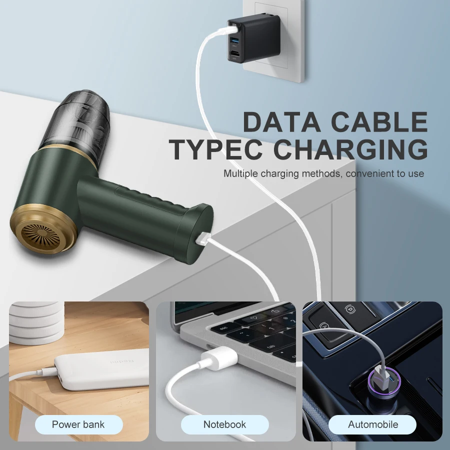 ABS Car Vacuum Cleaner 120W High Power Portable Mini Vacuum Rechargeable Dust Buster Strong Suction for Car Home Office Pet