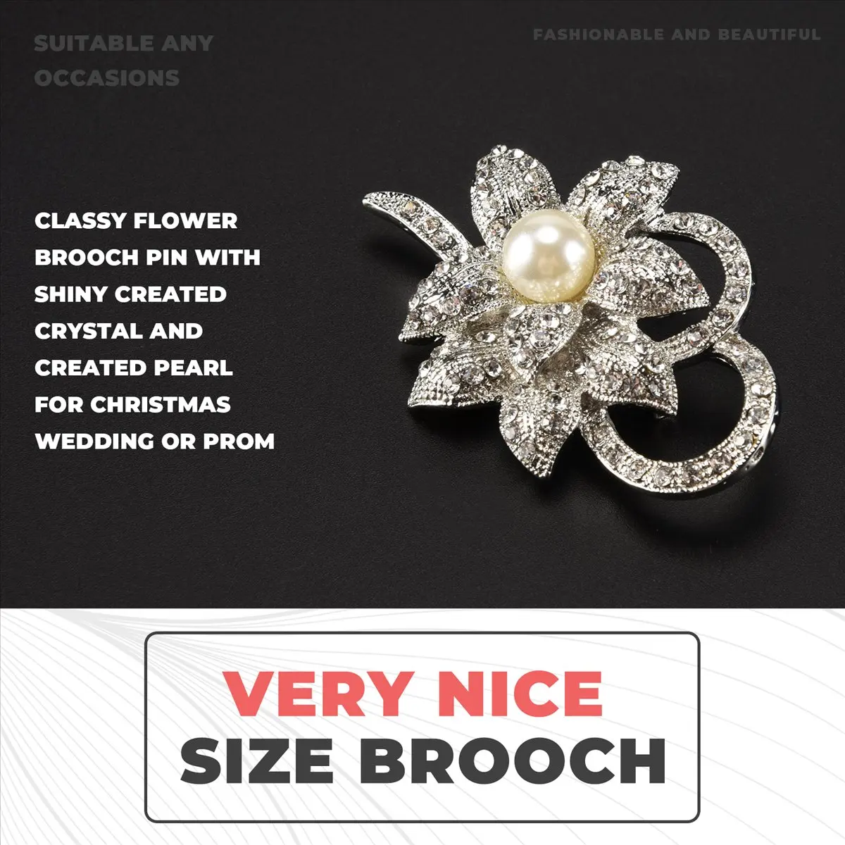 ABQR Стильная брошь-цветок с блестящими кристаллами и жемчугом для рождественской свадьбы или выпускного вечера