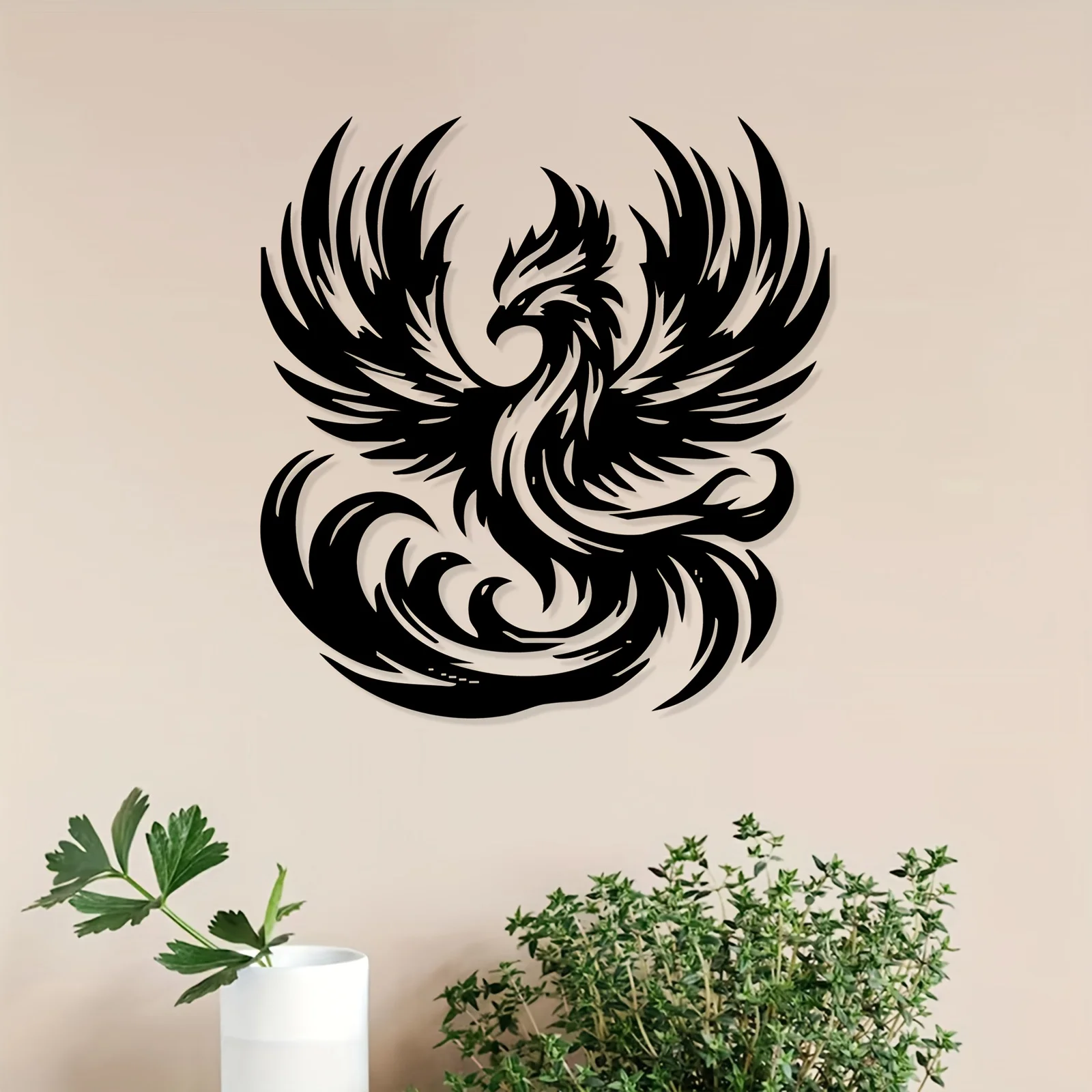 Phoenix Metal Wall Iron Mythical Bird Sculpture Elegant Garden Fence Hanging Mural Home Outdoor Firebird Mythology Decor Gift