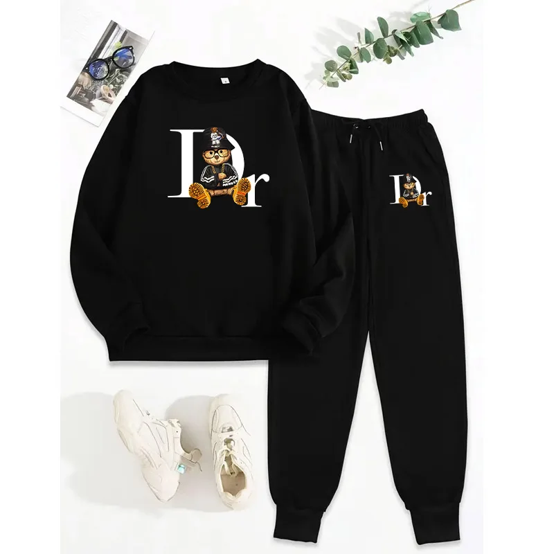 Tuta da donna Set da 2 pezzi Completo pullover casual + Pantaloni da jogging Felpe con cappuccio traspiranti stile Harajuku Abbigliamento Kit