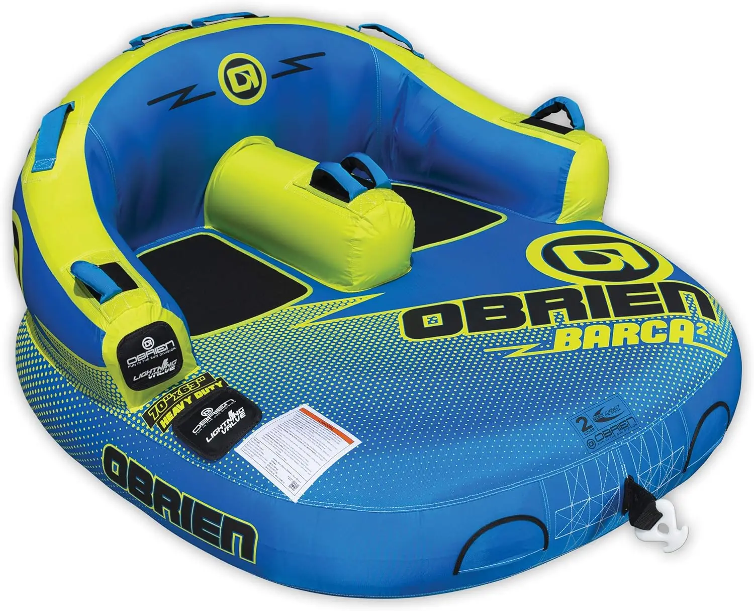 O'Brien Barca 2 Person Inflatable Towable Tube, Yellow