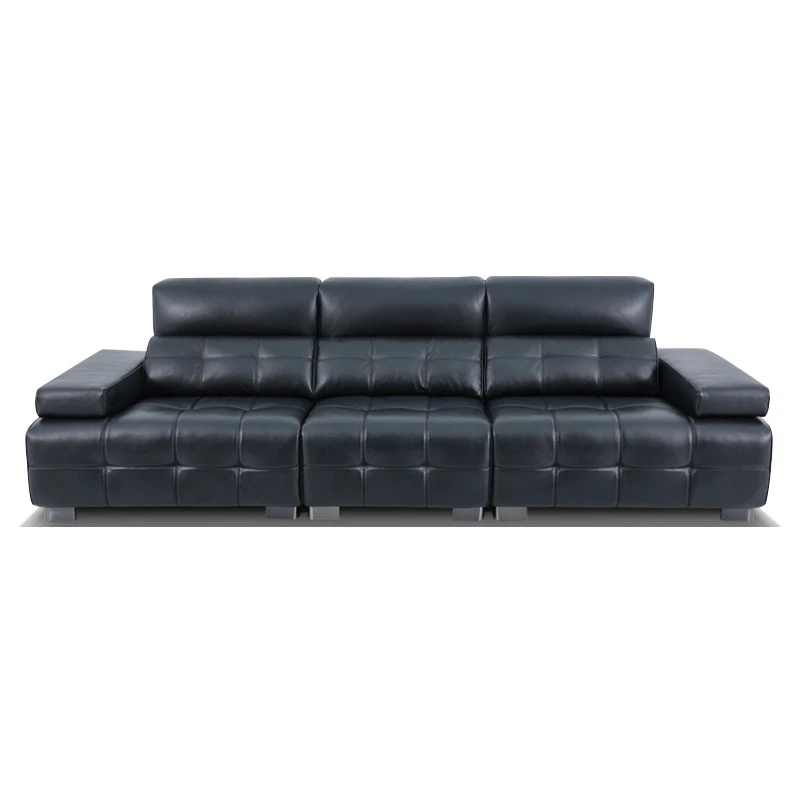 

Large apartment retro new model with half green leather sofa Italian minimalist style black high backrest