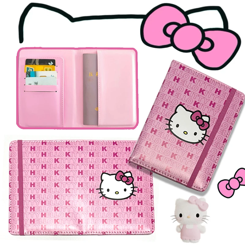 Kawaii Y2K Pink Hello Kitty Passport Holder Bank Card Storage Bag Vintage Japanese Cute Charm Document Bag Birthday Gift