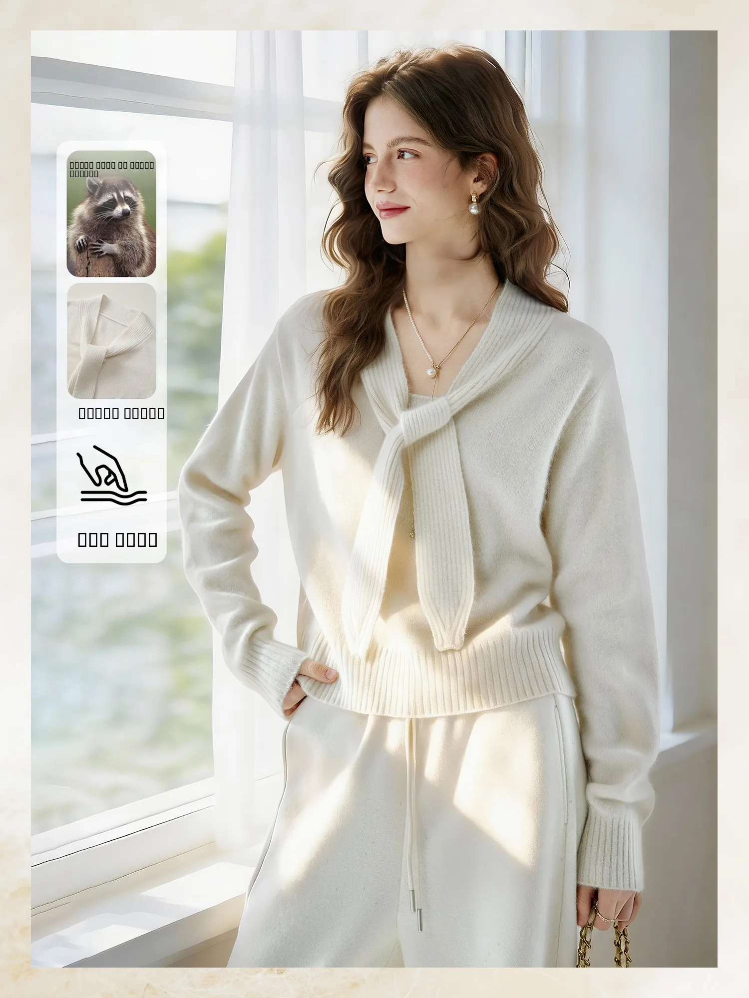 

Soft Sle Knitted Rabbit Fur Bear Velvet Loose Sweater Women's Casual Spring Faion Rabbit Ear Collar Knitwear