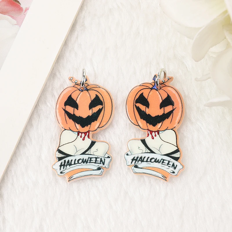 8Pcs Fashion Hollaween Charms Creative Sexy Pumpkin Horror Acrylic Jewlery Findings For Earring Necklace Diy Making