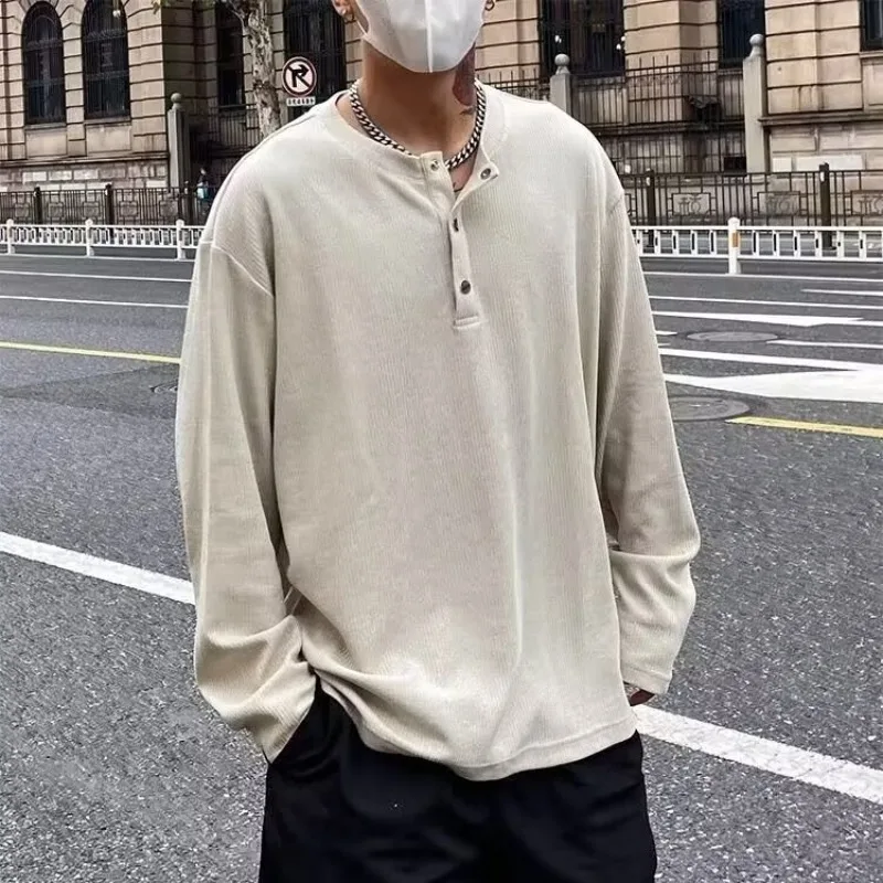 

TRSYPHXM 2024 new Spring and Autumn hoodie long sleeved t-shirt men's trendy brand loose casual American retro button top