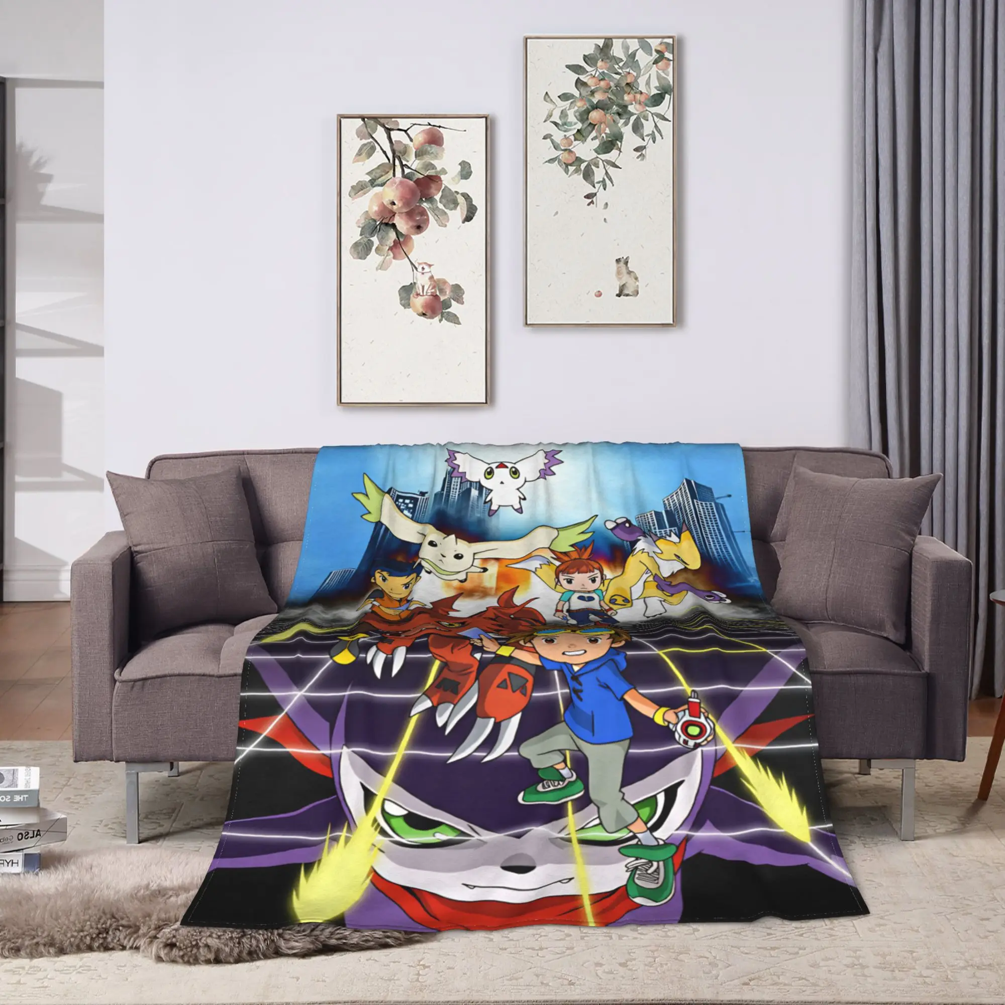 Digimon Adventure Soft Warm Blanket  Airplane Travel Throw Blanket Street Trend Couch Chair Flannel Bedspread Sofa Bed Cover