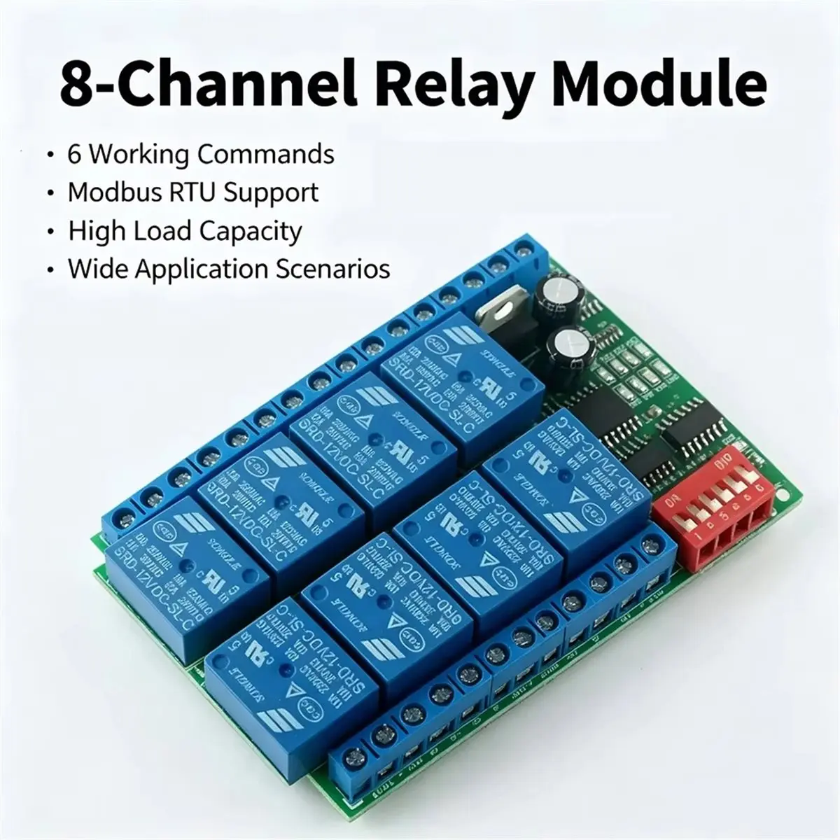 RS485 8-Channel 12V Relay Module - Modbus RTU Protocol Serial Remote Control Switch / PLC Control Board