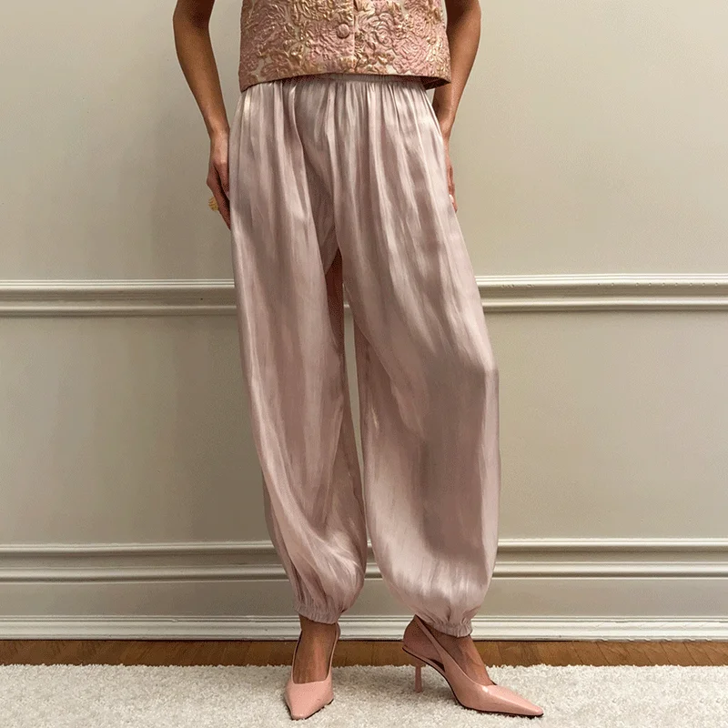 Talenza Women's Fashion Casual Pants Elegant Solid Patchwork Loose Long Pants Vintage Summer Commuter High Street Female Pants
