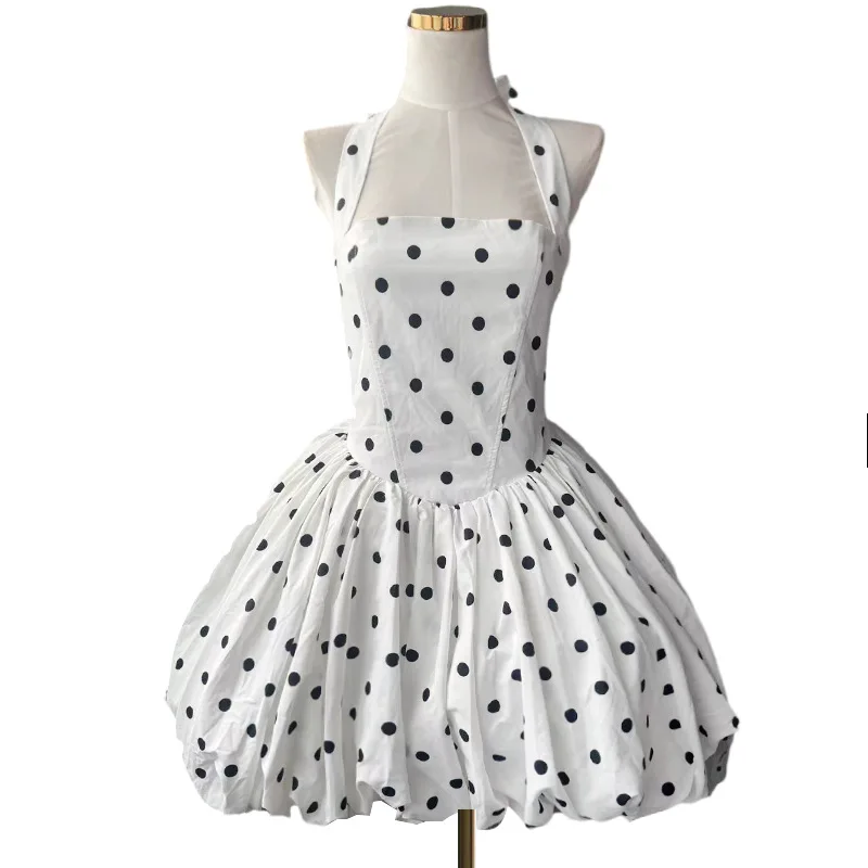 Alta qualidade sólido halter vestido de baile vestidos primavera feminino sem mangas sem costas mini vestido verão cintura alta pescoço-montado vestido