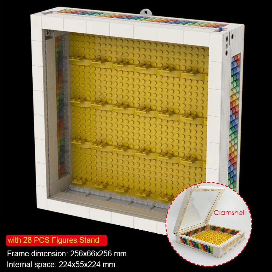 MOC Clamshell Wandmontage Stad Figuren Display Collectie Opbergdoos Stofdicht Plexiglas Board Bouwstenen met Stands
