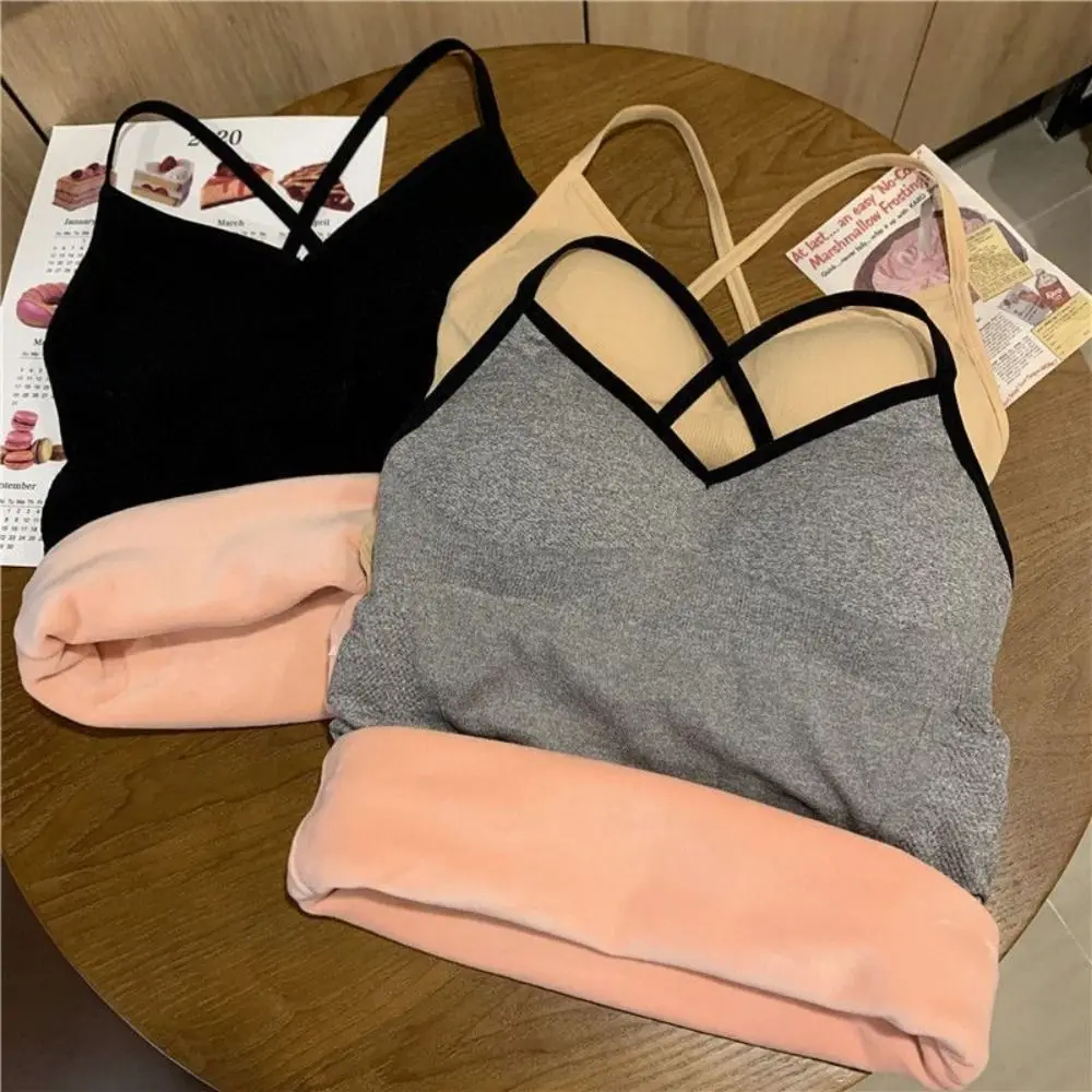 

Autumn Winter Warm Cross Slim Solid Color Velvet Vest Thermal Underwear Female Camisole Thicken Vest Top