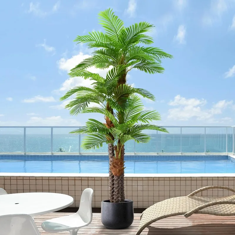 

8.5ft Tall Artificial Palm Tree for Outdoors - Triple Phoenix Palm, UV Resistant, Large Fake Silk Palm Tree - Perfect for Patio