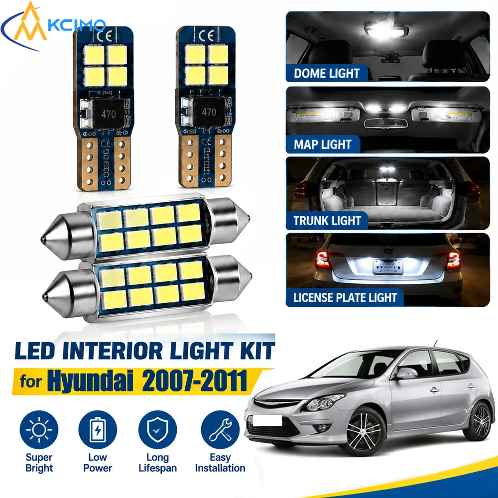 For Hyundai I30 MK1 FD 2007-2011 Canbus Interior LED Light Kit, 6000K Dome Vanity Reading Lamps, Error‑Free Easy Installation