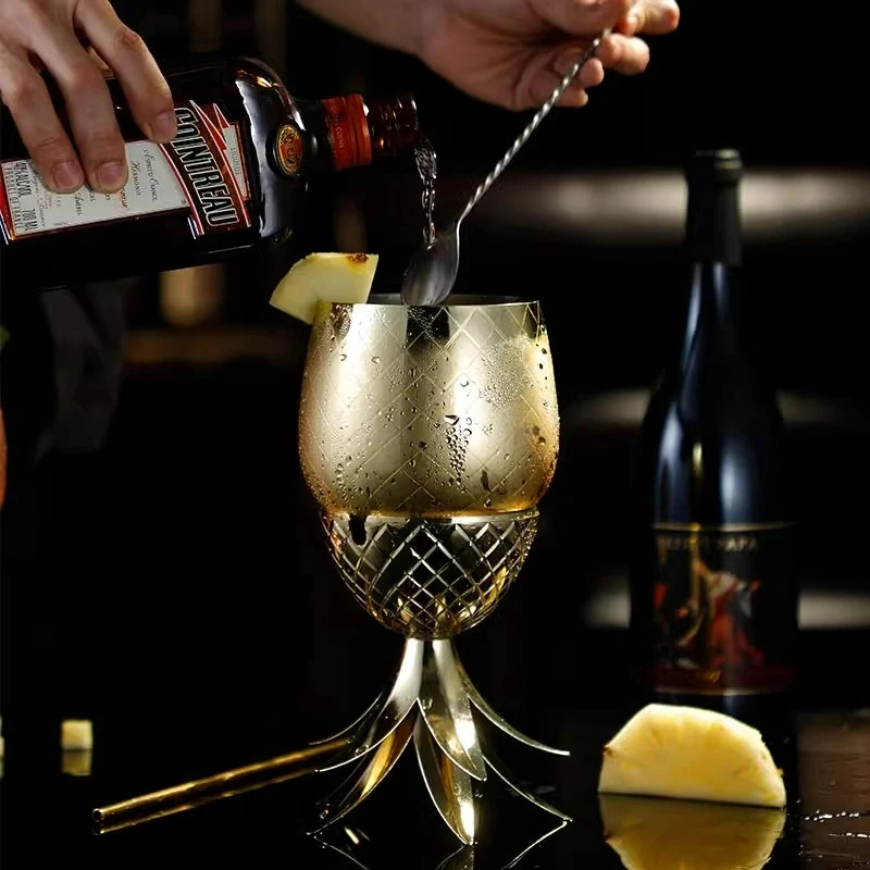 الأناناس كوب الفولاذ المقاوم للصدأ موسكو البغل القدح أكواب معدنية الإبداعية كوكتيل أكواب زجاجية مع القش وغطاء-أكواب كوكتيل أداة البار